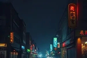首屏主推横版图，夜色街区灯带与行人剪影构图